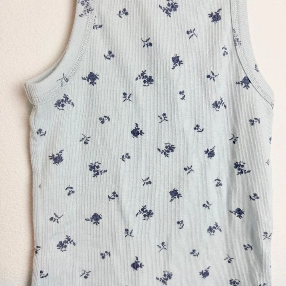Abercrombie Kids Blue Floral Ribbed Tank Top High Neck Racerback Size 9/10